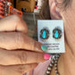 Kingman Turquoise & Silver Pearl Stud Earrings – Sterling Silver – Native Made by L. Silversmith