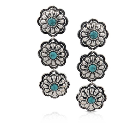 Triple Bloom Conchos Turquoise Attitude Earrings-Montana Silversmiths