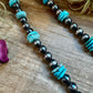 NFR Collection Necklace – 35 inch long 8mm & 14mm Sterling Silver Pearls with 20mm Turquoise Rondelle