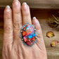 Adjustable Ring – Pink Dahlia Stone – Sterling Silver – Tia Long Navajo Handmade