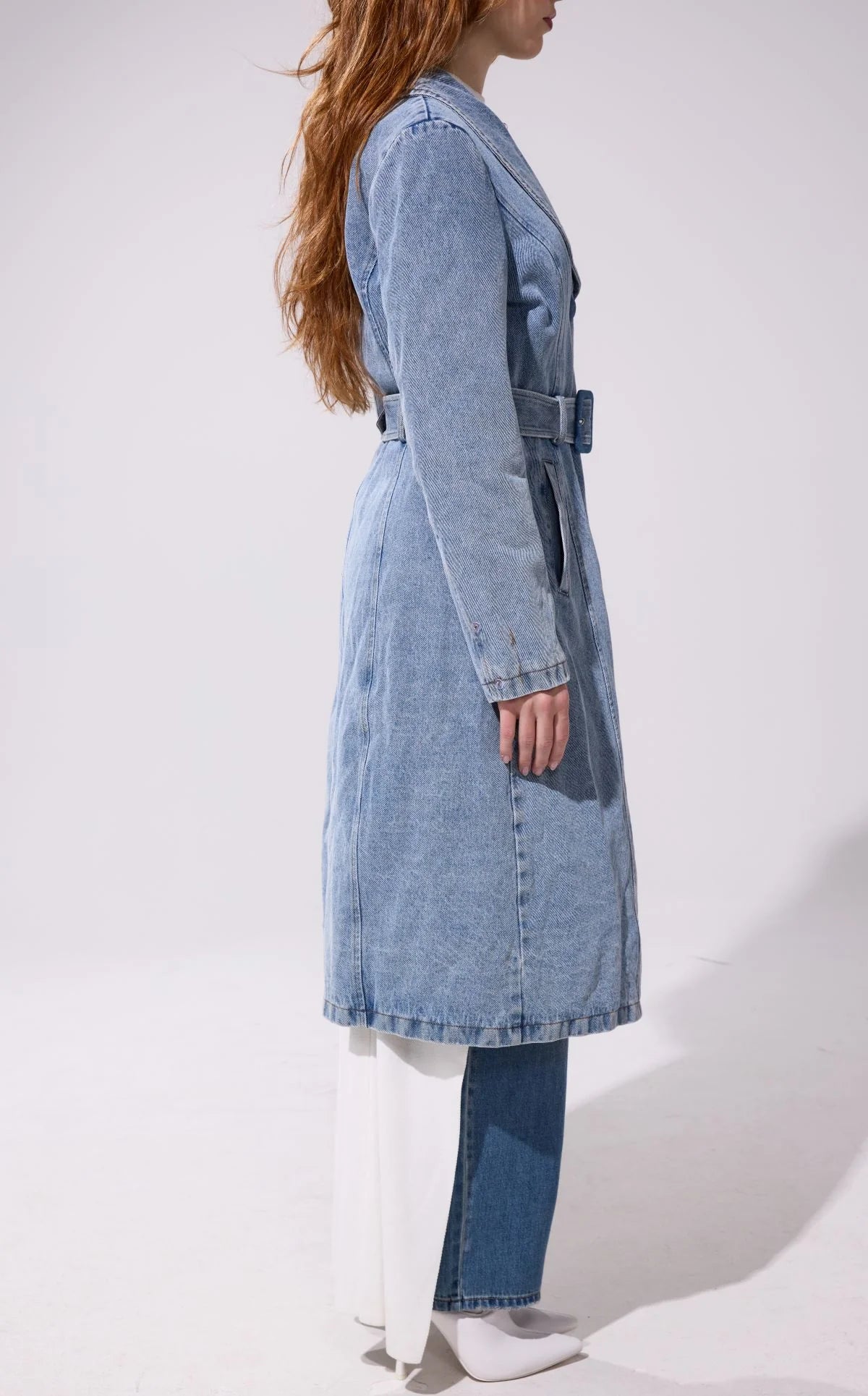 Kaya Denim Faux Fur Trench Coat