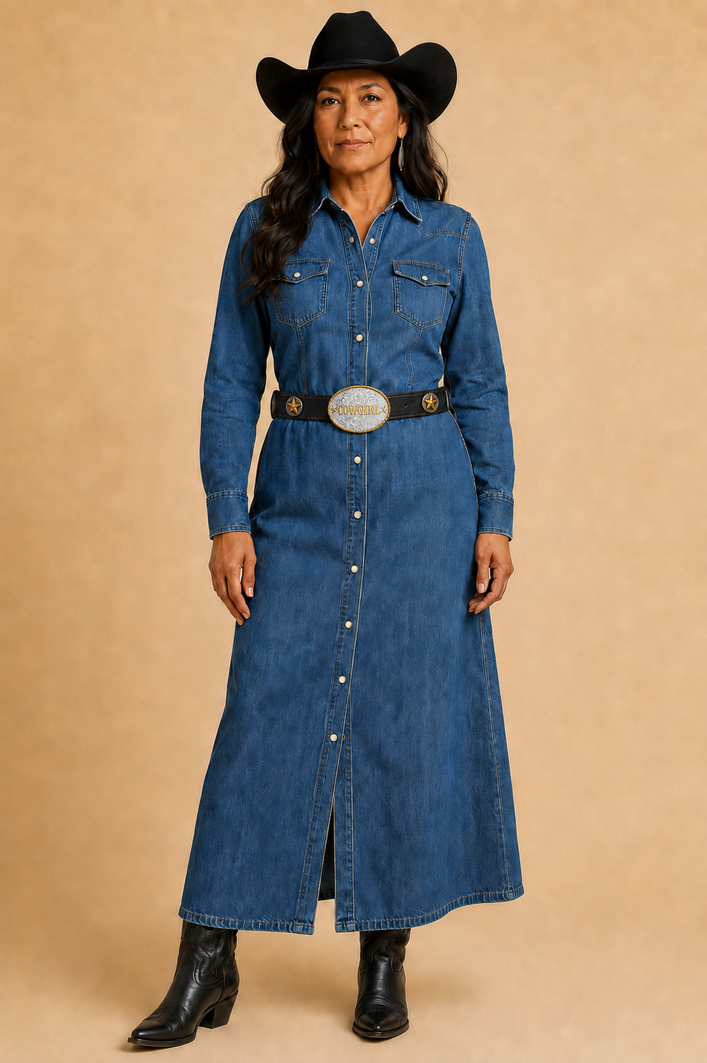 Annie Leather Belt with Cowgirl Buckle & Star Conchos in Black - Bourbon Cowgirl Exclusive