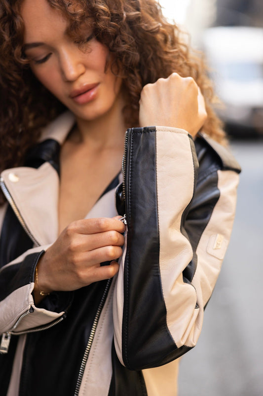 Armilla CF Leather Jacket, Black and Beige