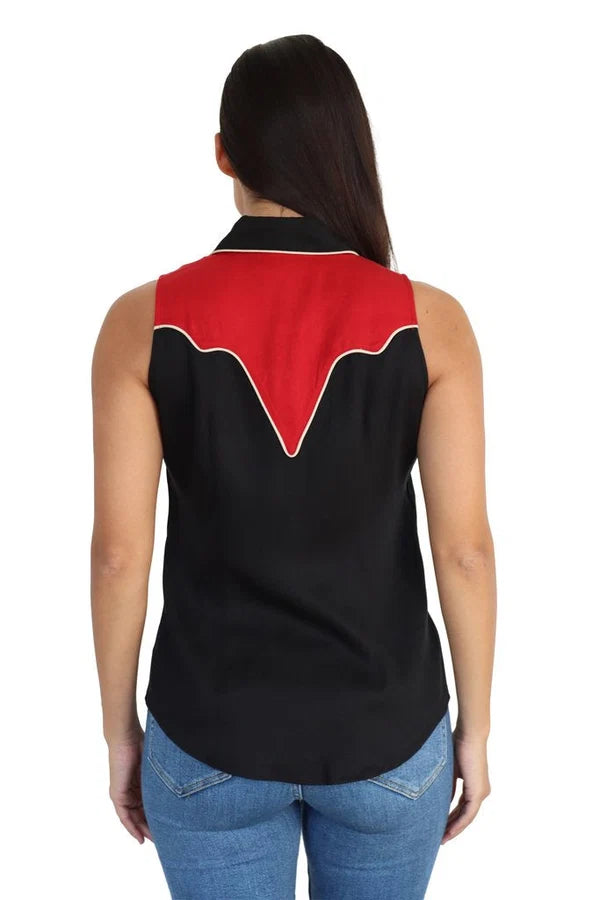 Atlanta Women's Sleeveless Shirt by H Bar C - Black and Red