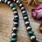 NFR Collection Necklace – 14mm Sterling Silver Pearls with 16mm Green Turquoise Rondelles –  28.5"