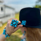 Complete Squash Blossom Set – Kingman Turquoise – Sterling Silver – Navajo Made by Wilson Dawes