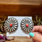 Large Concho Earrings with Red Spiny Oyster – Sterling Silver