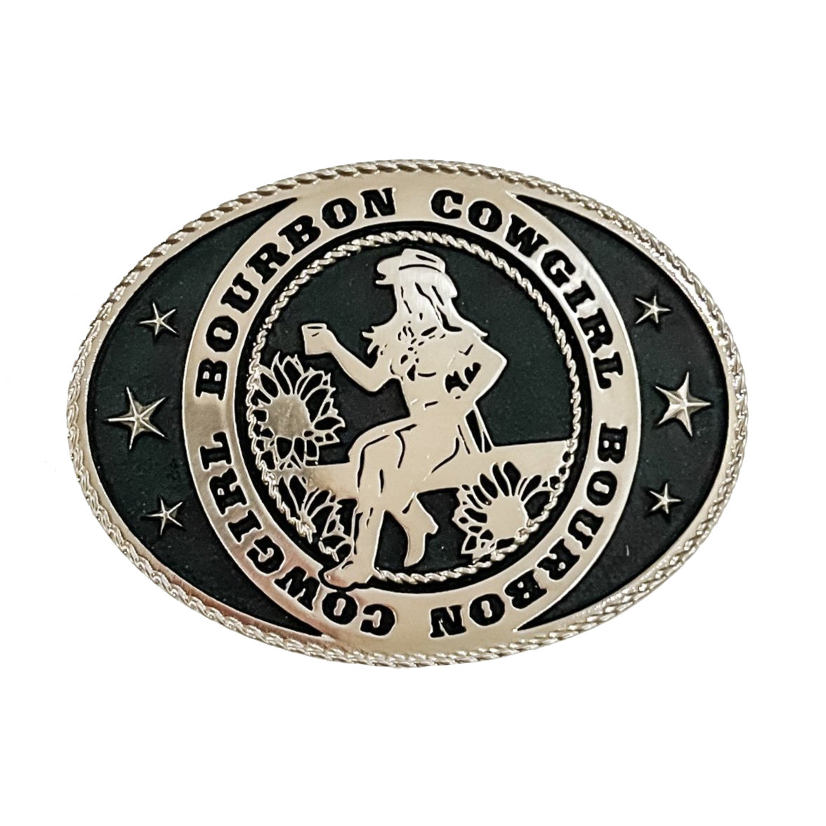 Bourbon Cowgirl Pewter and Black Belt Buckle