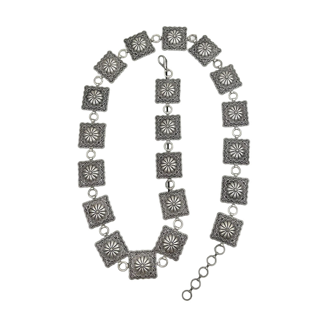 Silver Flower Conchos Square Chain Link Western Belt for Cowgirls