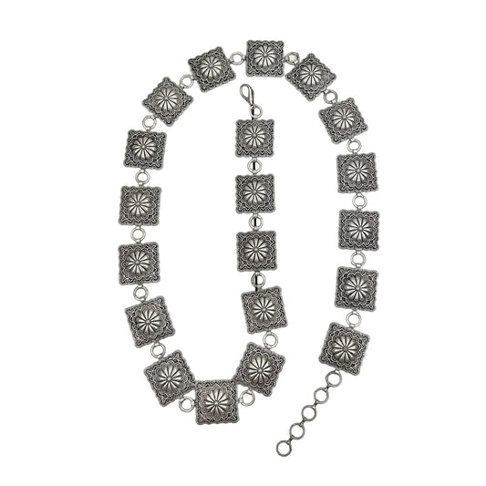Silver Flower Conchos Square Chain Link Western Belt for Cowgirls
