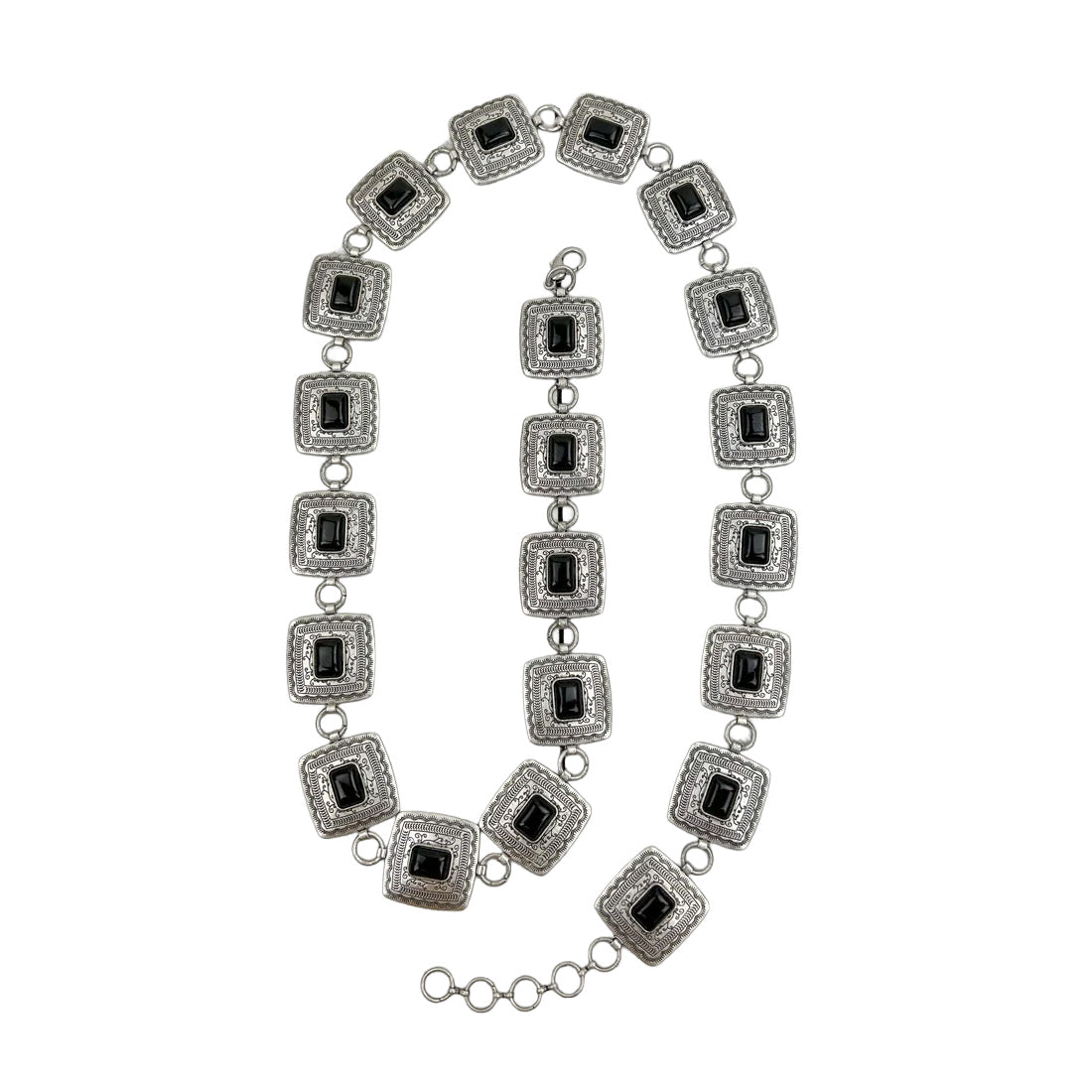 Black Stone & Silver Square Chain Link Western Belt for Cowgirls