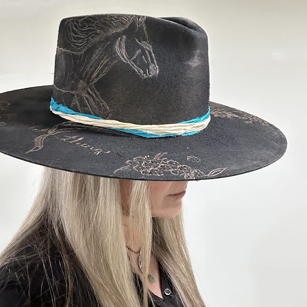 Rancher Hat - Custom Burned Black with Velcro Band display picture 1