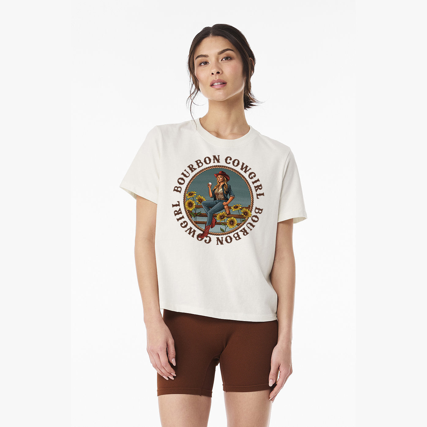 Bourbon Cowgirl Logo Boxy Vintage White Tee Shirt