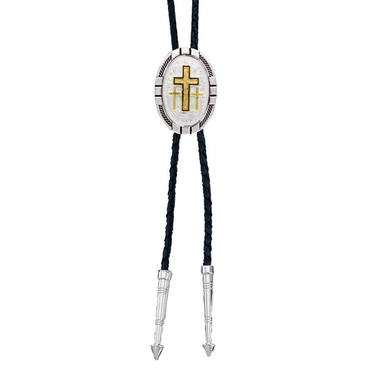 New Traditions Four Directions Bolo Tie with Triple Cross Figure - Montana Silversmiths