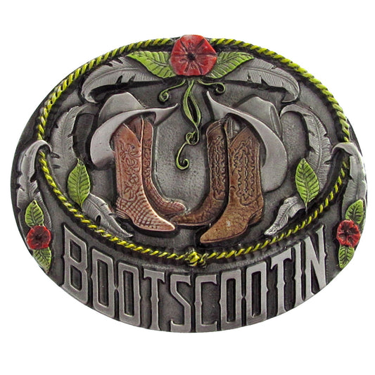 Bootscootin Belt Buckle with Enamel Finish - Bourbon Cowgirl