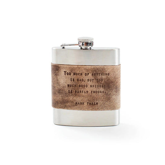 W.C. Fields Leather Metal Flask at Bourbon Cowgirl