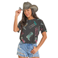 Woman in cowboy hat and boots shirt