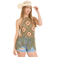 Woman in crochet top and hat