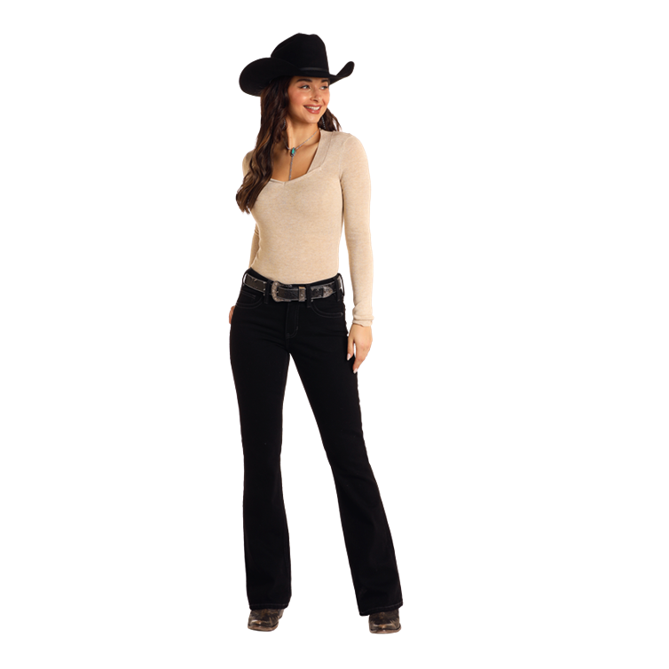 Black Mid Rise Bootcut Rock & Roll Denim Jeans for Women