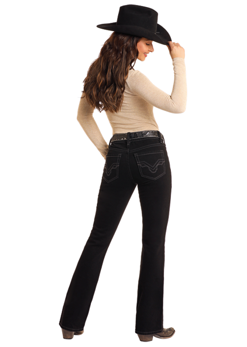 Black Mid Rise Bootcut Rock & Roll Denim Jeans for Women