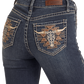 Steer Head Embroidered Mid Rise Boot Cut Rock & Roll Denim Jeans for Women