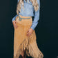Long Suede Fringe Skirt by Scully in Old Rust