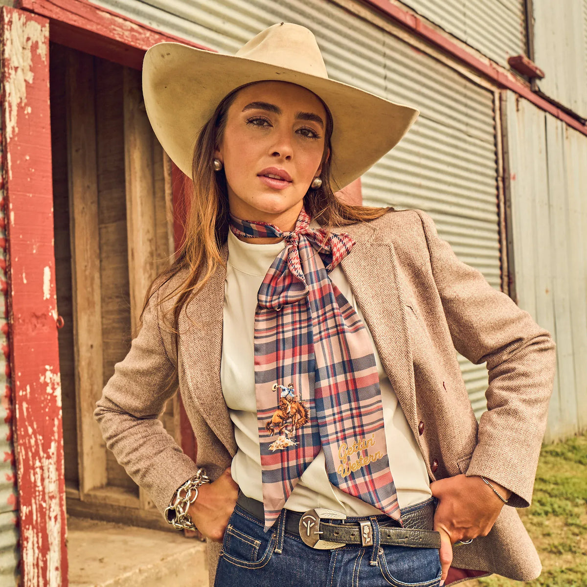 Boli - Gettin' Western by Fringe Scarves Red Plaid