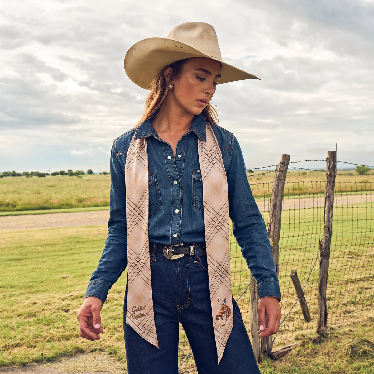 Boli - Gettin' Western by Fringe Scarves Tan Blue Plaid