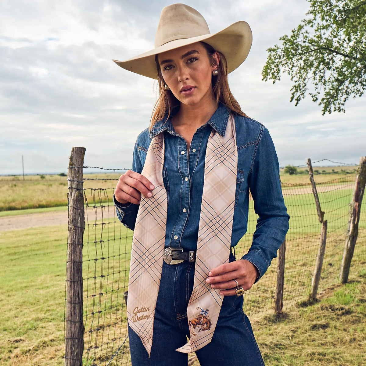 Boli - Gettin' Western by Fringe Scarves Tan Blue Plaid
