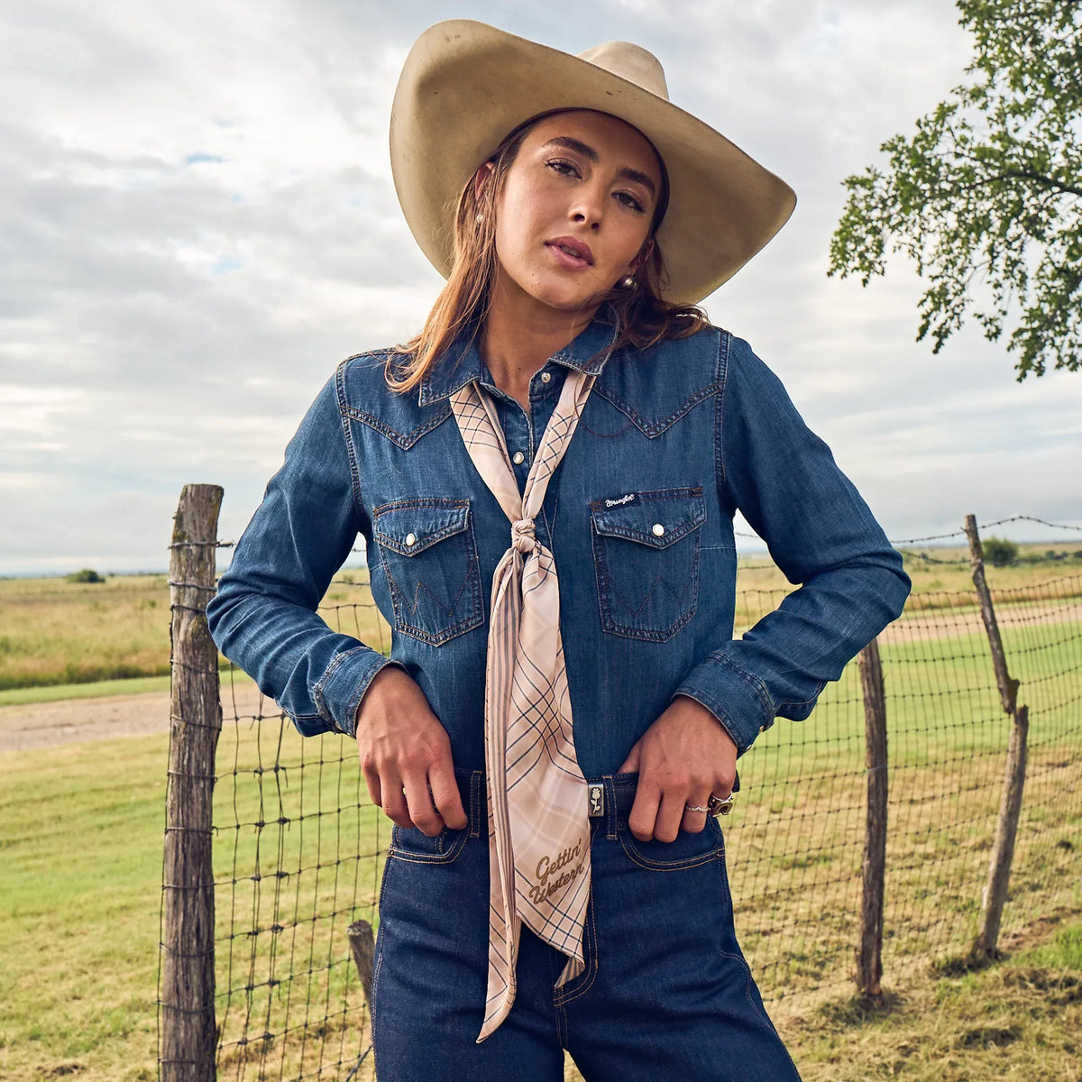 Boli - Gettin' Western by Fringe Scarves Tan Blue Plaid