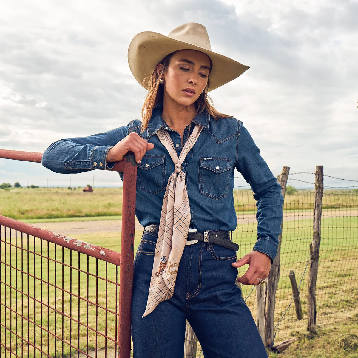 Boli - Gettin' Western by Fringe Scarves Tan Blue Plaid
