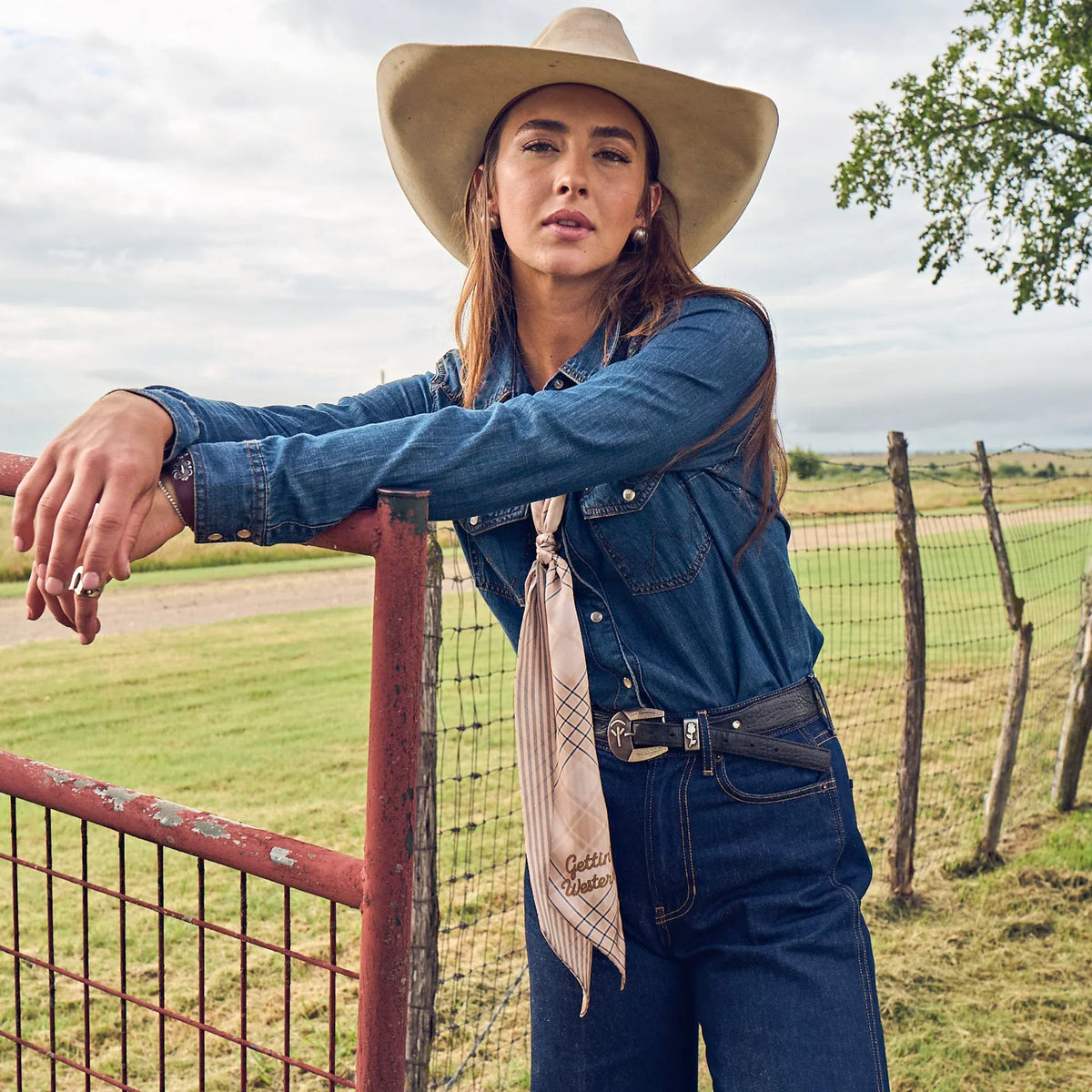 Boli - Gettin' Western by Fringe Scarves Tan Blue Plaid