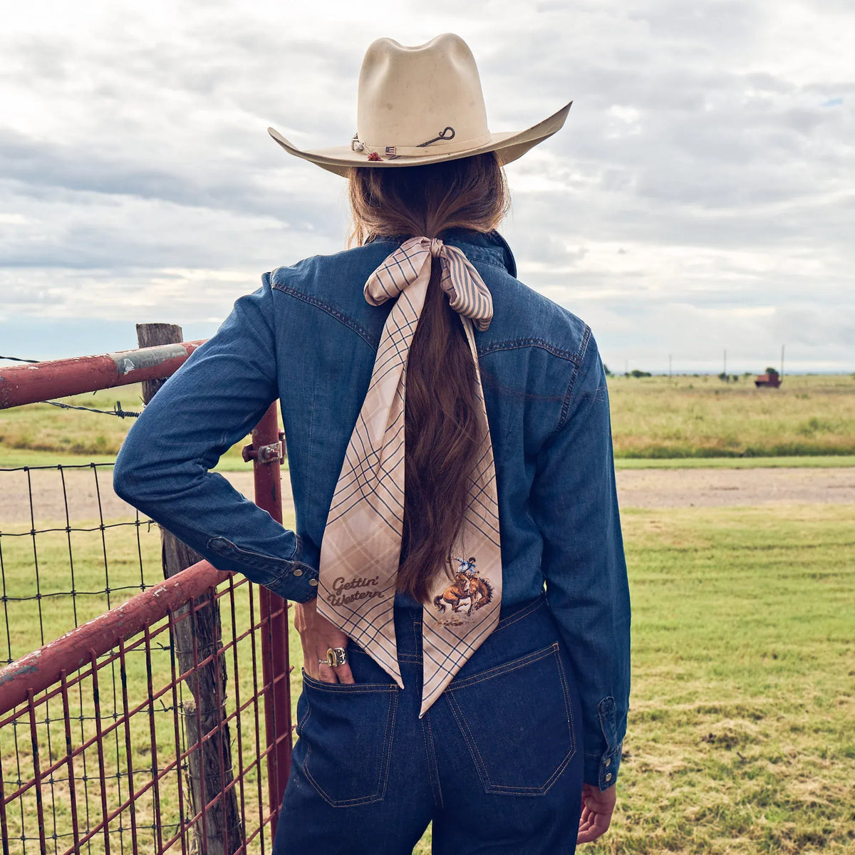 Boli - Gettin' Western by Fringe Scarves Tan Blue Plaid
