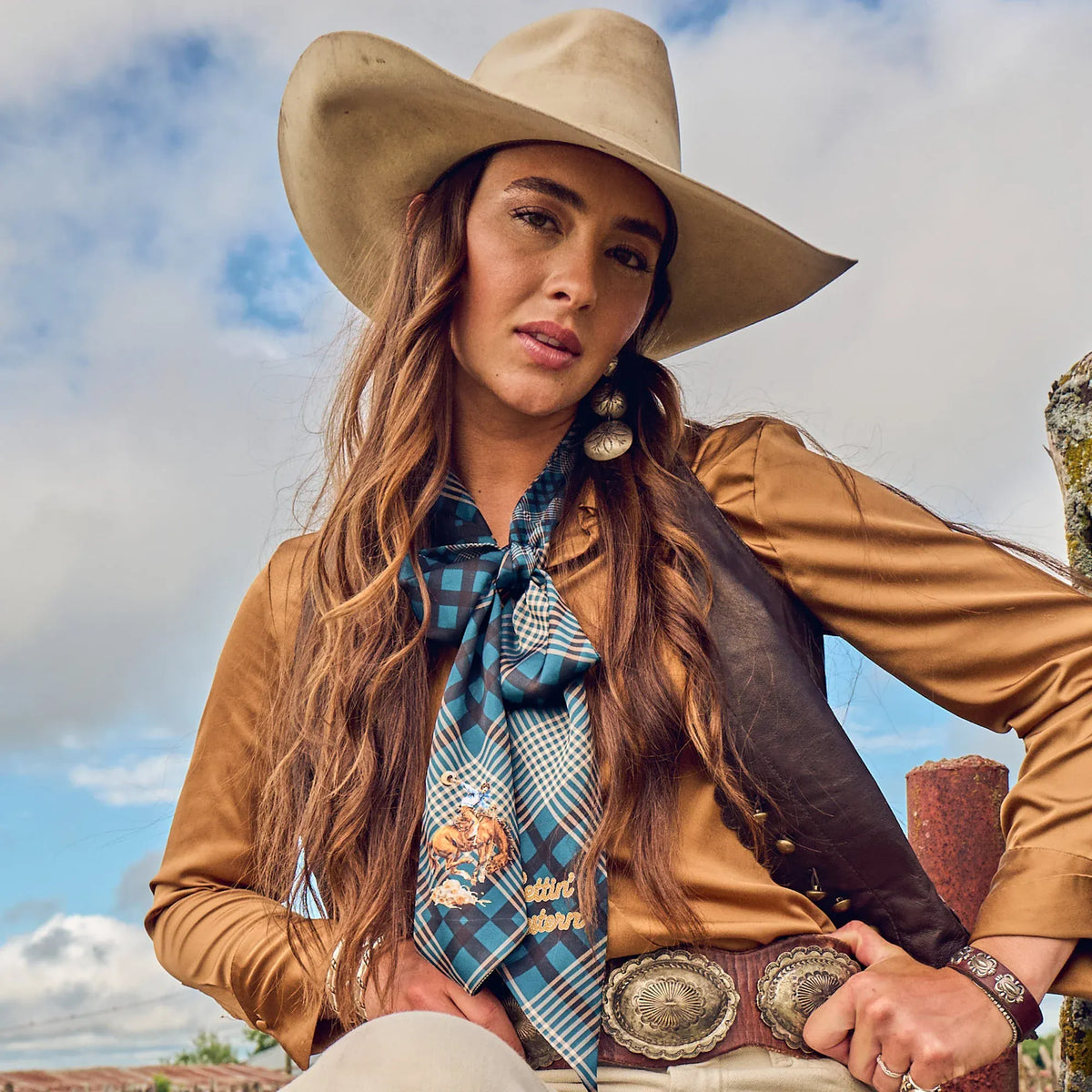 Boli - Gettin' Western by Fringe Scarves Navy Plaid