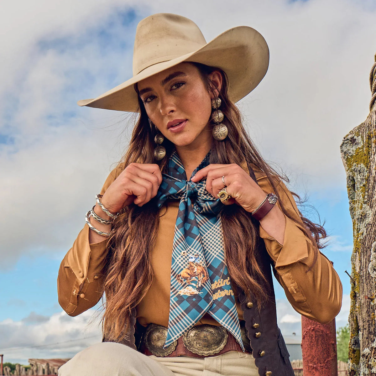 Boli - Gettin' Western by Fringe Scarves Navy Plaid