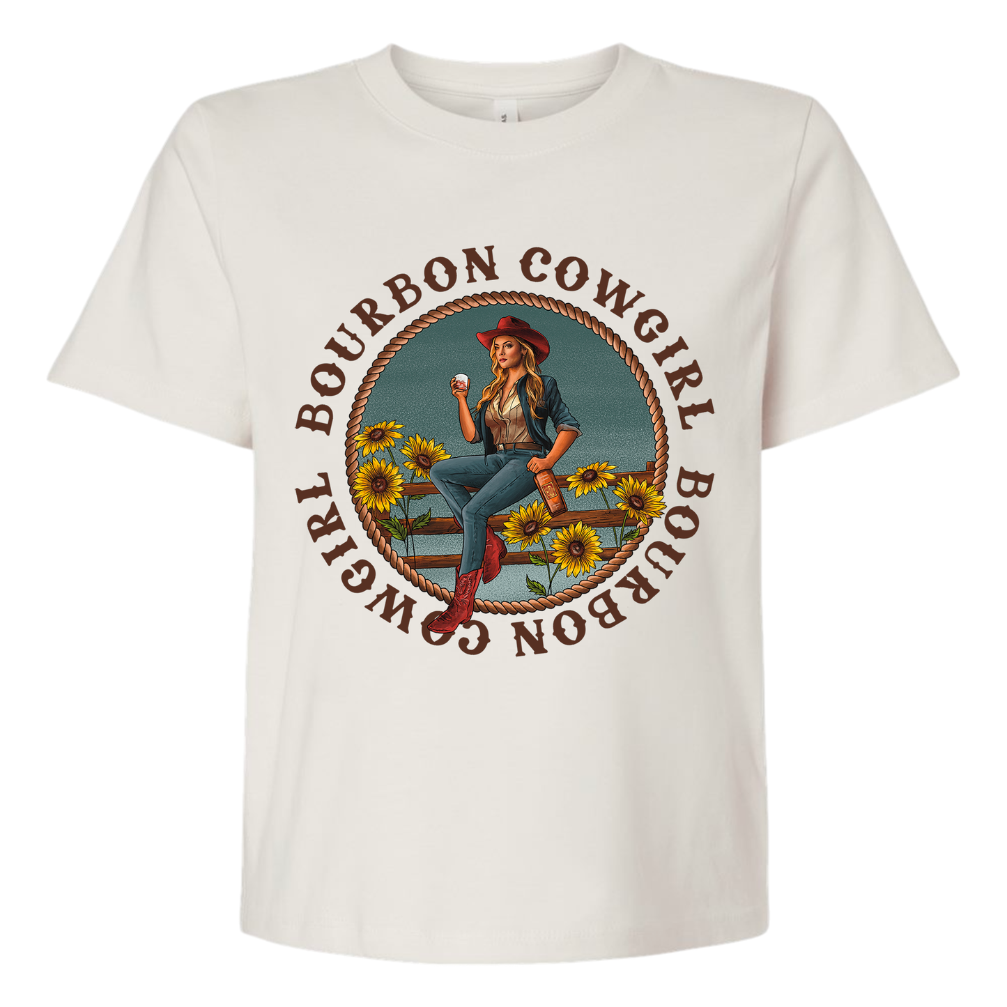 Bourbon Cowgirl Logo Boxy Vintage White Tee Shirt