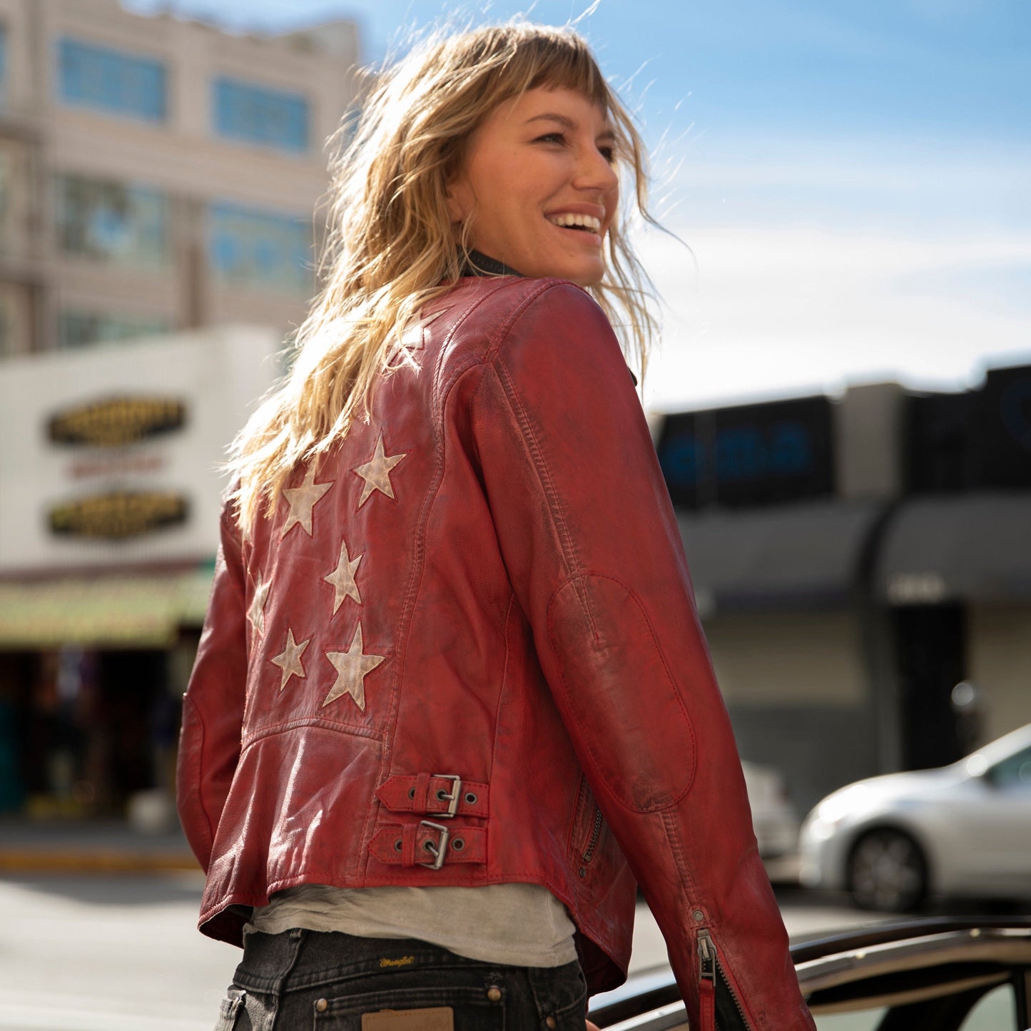 Christy RF Star Detail Leather Jacket