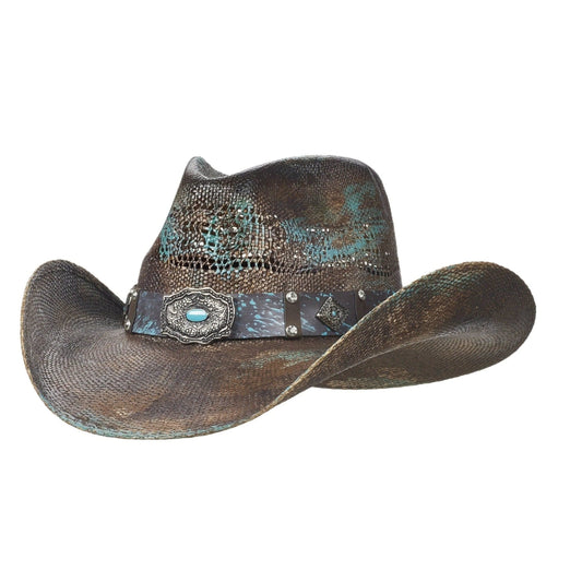 Cascada Brown and Turquoise - Straw Cowboy Hat by Gone Country - Bourbon Cowgirl