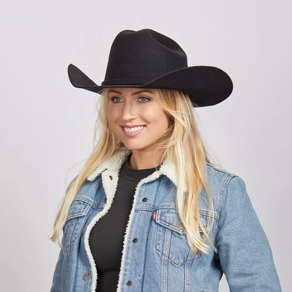 Cattleman | Womens Black Felt Western Cowgirl Hat - Bourbon Cowgirl