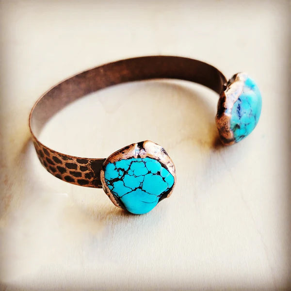 Genuine Natural Turquoise Cuff Bangle Bracelet in Copper
