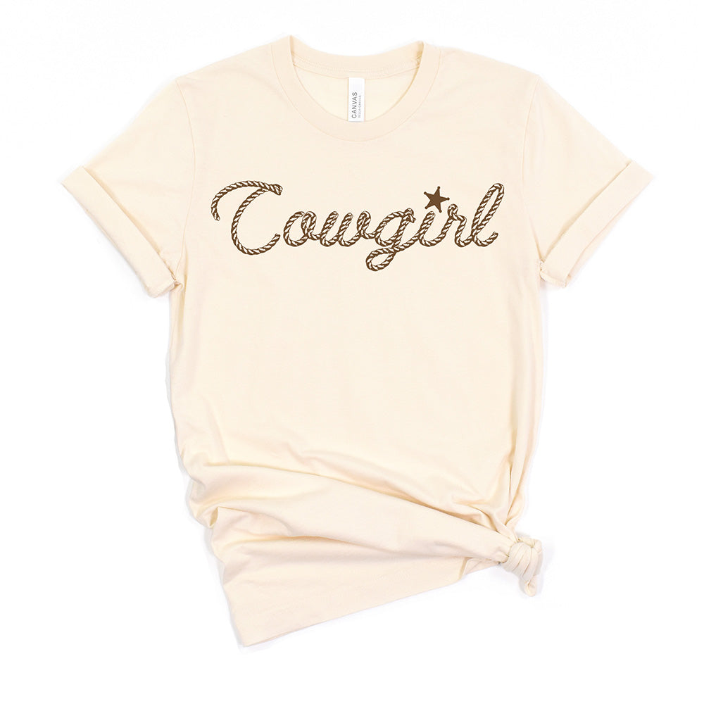 Cowgirl in Rope Graphic Tee Shirt for Country Girls- Bourbon Cowgirl