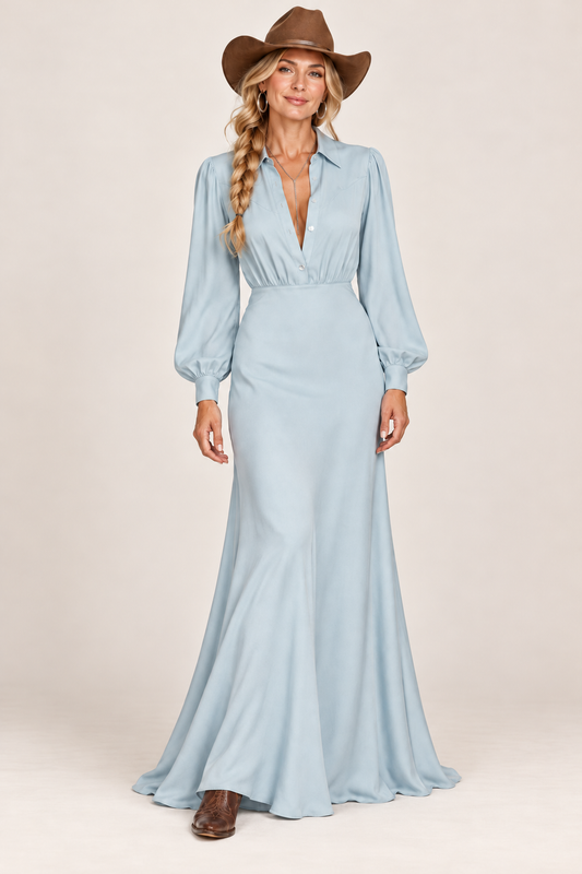 Dahlia Dress in Hazy Blue by Folk Saint
