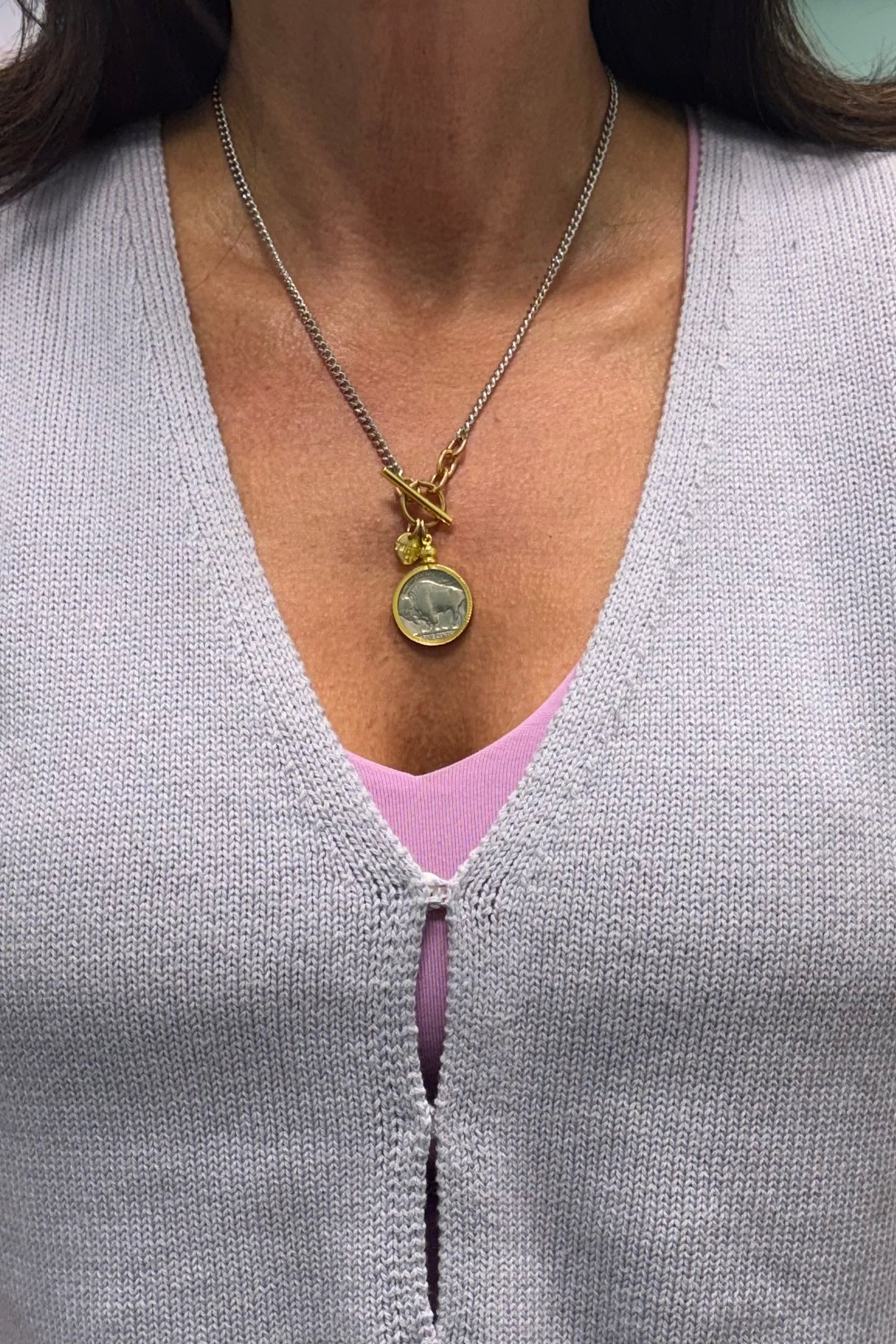Authentic Buffalo Nickel Coin Necklace in Silver