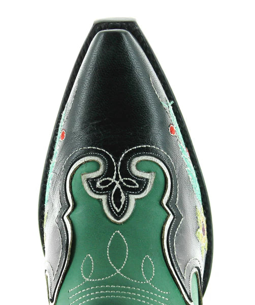 Midnight Leather Boots with Inlay Overlay at Bourbon Cowgirl