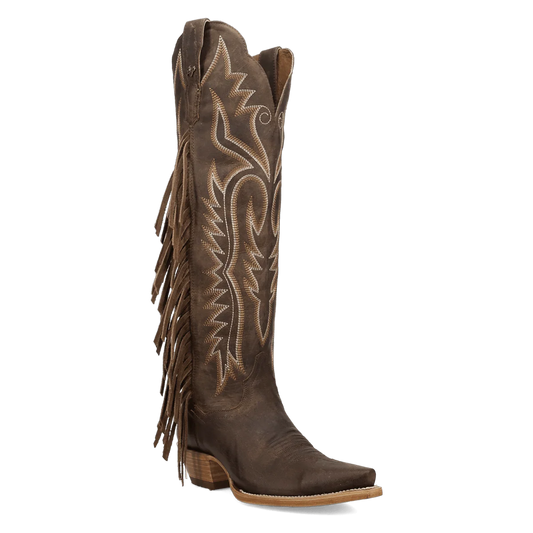 Prairie Dancer Brown Leather Fringe Women's Cowboy Boot by Dan Post