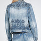 Aztec 3D Printing Embroidered Stretch Denim Jacket at Bourbon Cowgirl