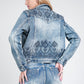 Aztec 3D Printing Embroidered Stretch Denim Jacket at Bourbon Cowgirl