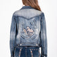 Horse Shoe & Horse Embroidered Stretch Denim Jacket at Bourbon Cowgirl