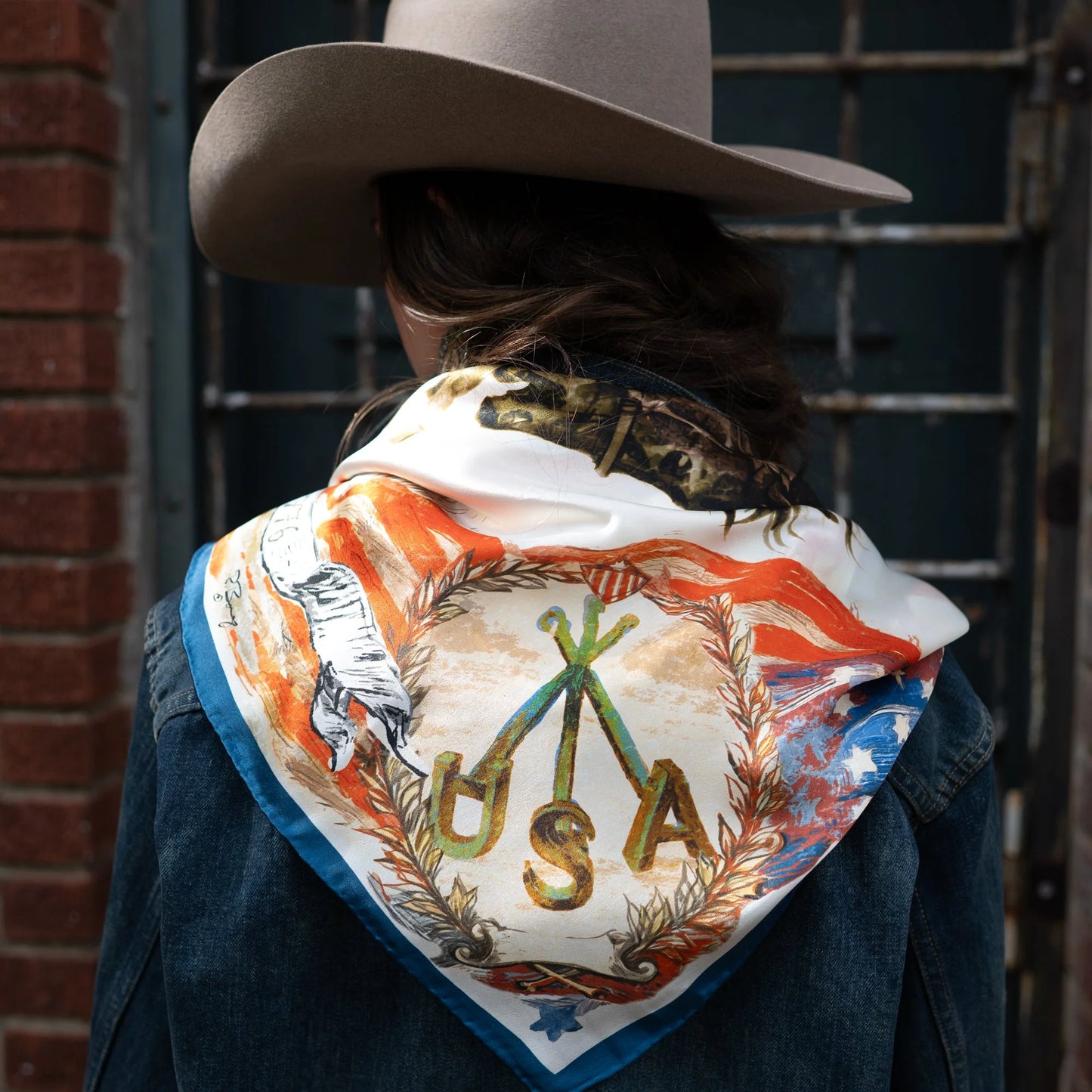 Cowboy Country Patriotic Wild Rag Silk Scarf Bandana