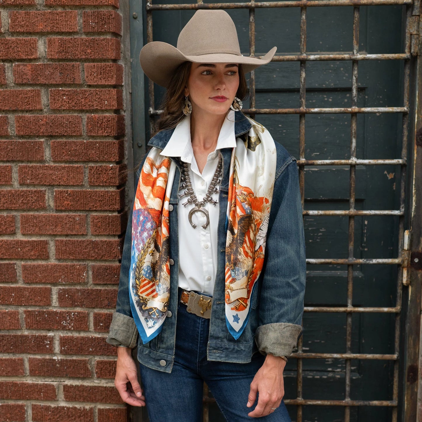 Cowboy Country Patriotic Wild Rag Silk Scarf Bandana